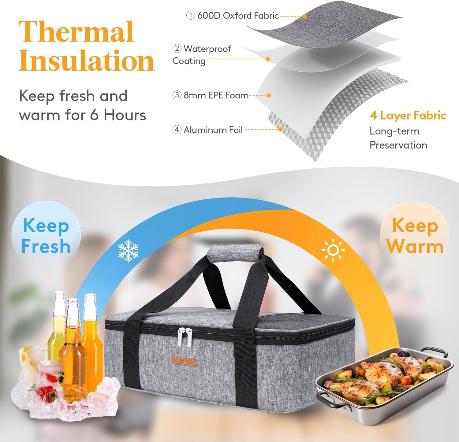 Gray Insulated Casserole Carrier with Pocket – Ideal for Cookouts & Gatherings