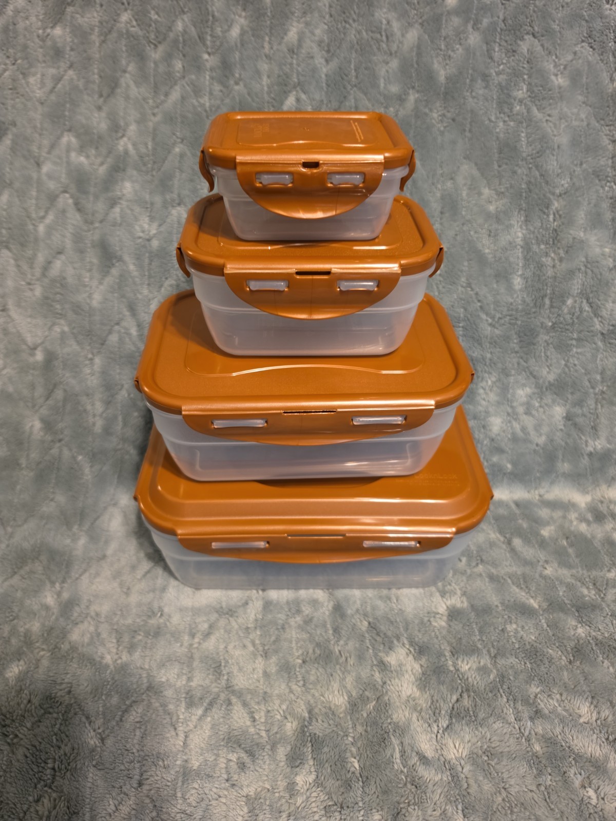 LocknLock Brand Clear Plastic Copper Lidded Food Storage System 4pc Nested NEW