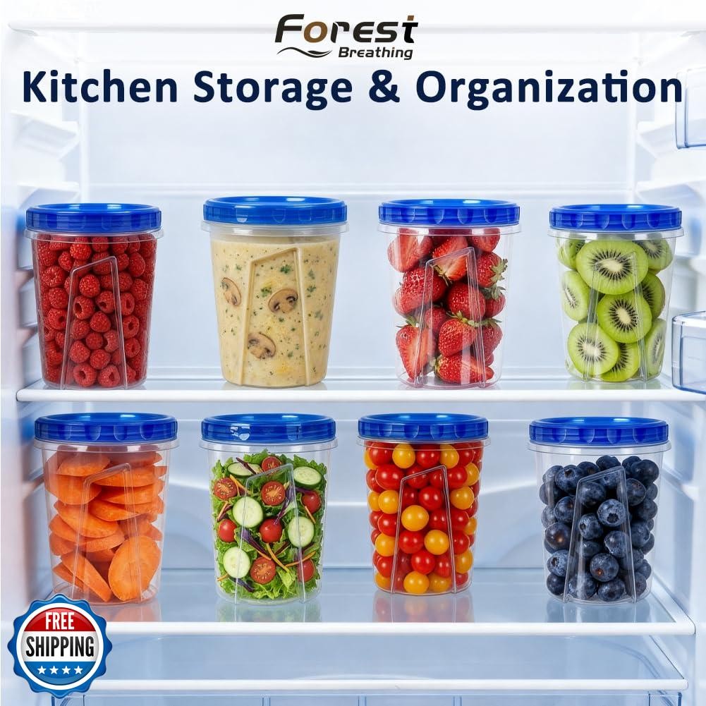 10 Pack 34oz Reusable Freezer Food Storage Containers with Twist Top Lids, Ai