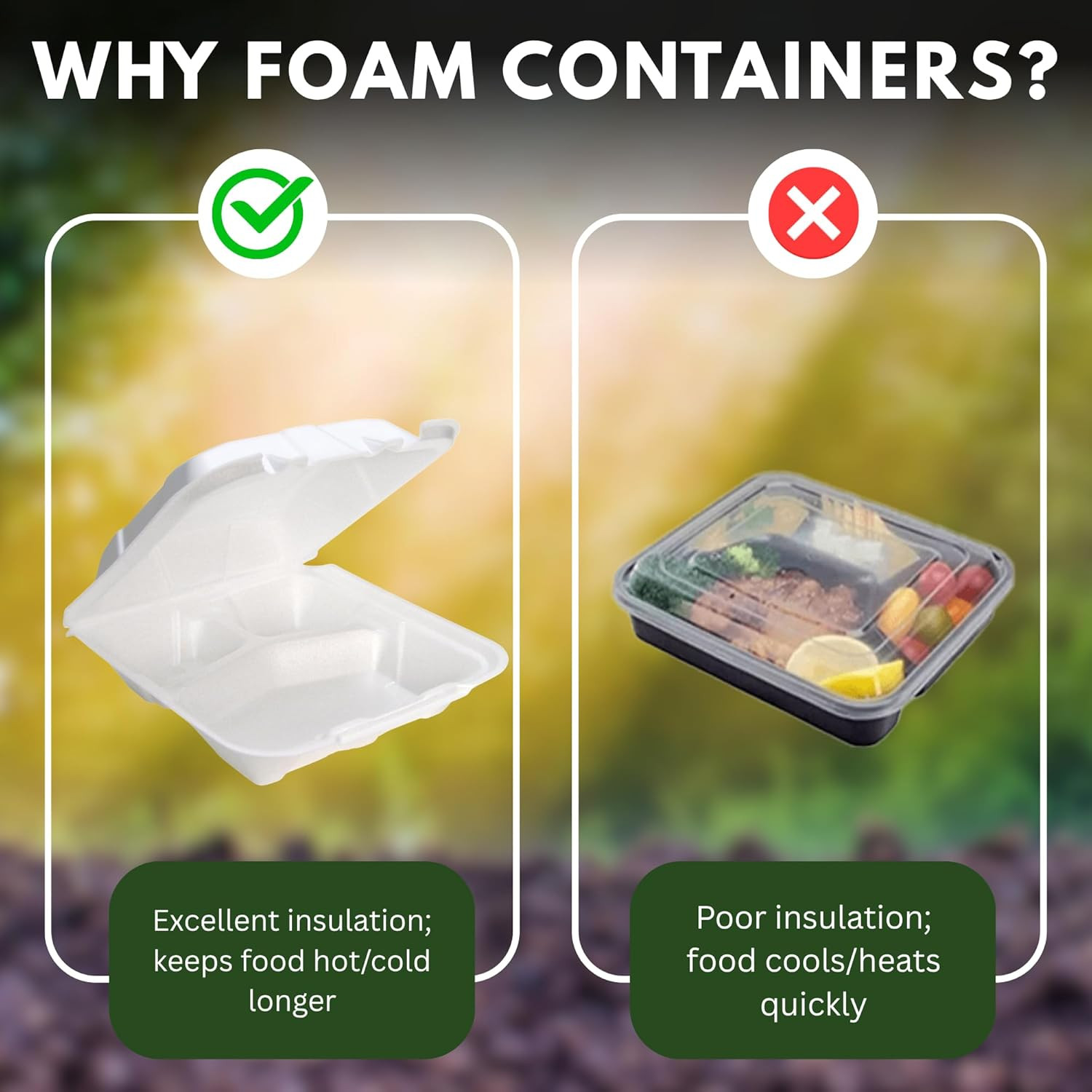 – Foam Containers 3 Compartment / 9″ X 9″ X 3.5″ – Pack of 15Ct