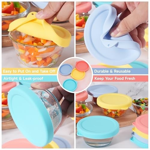 8 PCS Silicone Food Storage Lids for 6oz Glass Custard Cups, Dishwasher Safe Cov