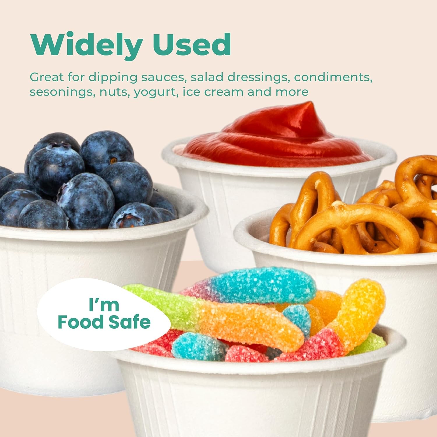 100 Pack] 2 Oz Compostable Disposable Condiment & Sample Cups, Biodegradable