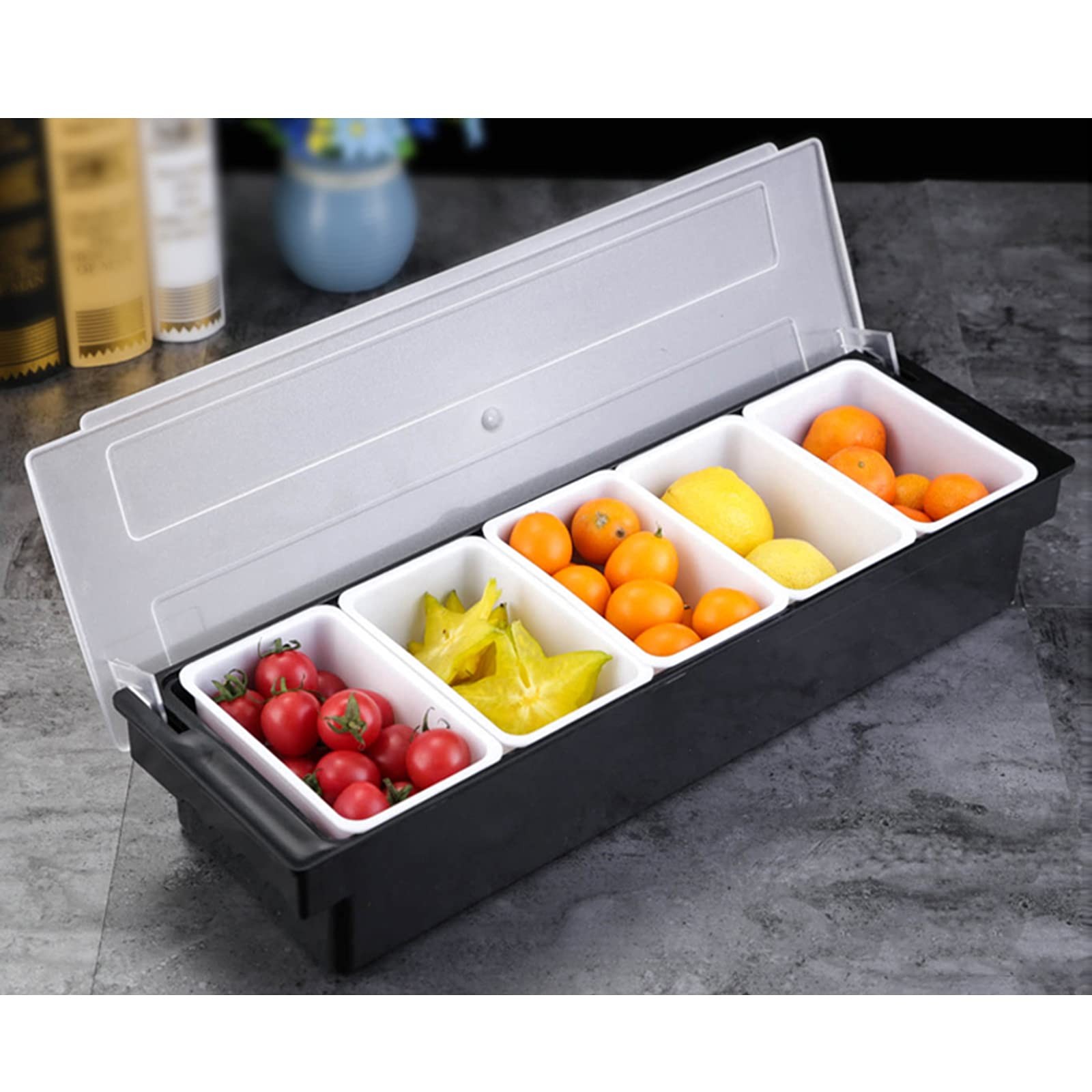 3/4/5 Compartment Fruit Caddy Tray Bar Top Condiment Dispenser + Lid Kit Plastic