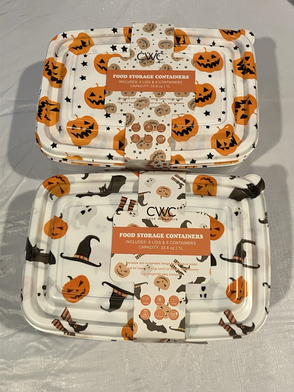 2-Pack CWC Halloween Food Storage 33.8 oz. Containers & Lids Set of 12 NWT