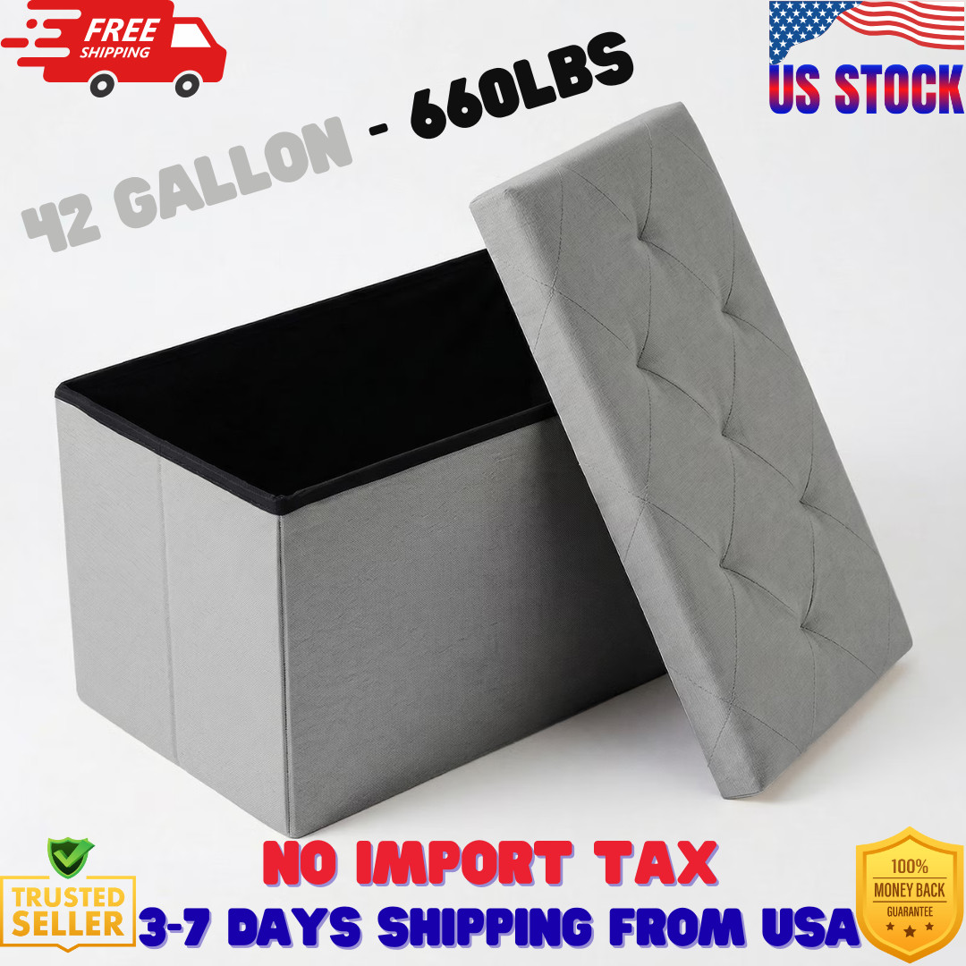 Foldable Storage Ottoman Bench, 42 Gallon Large Capacity, 660lbs Weight Capacity