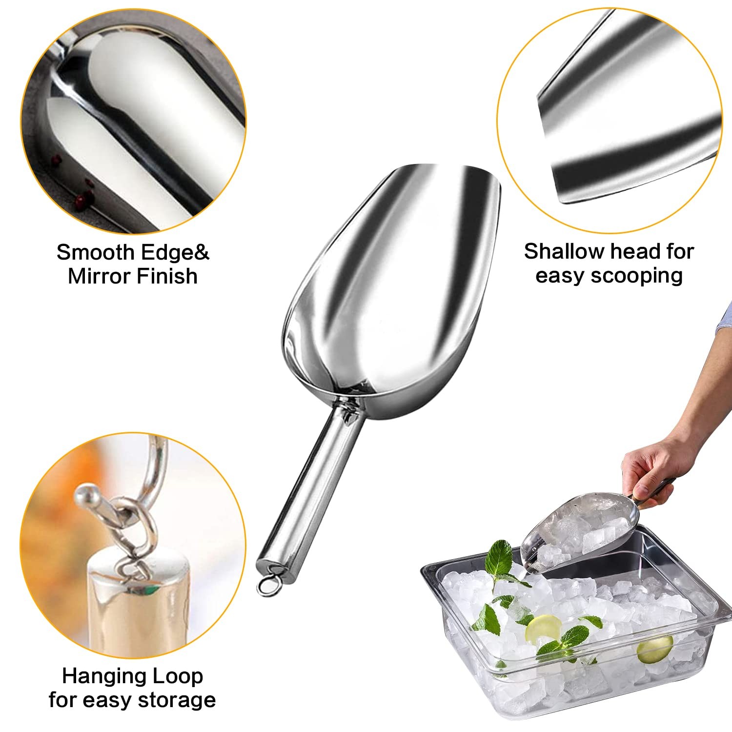 3 OZ Metal Ice Scoop Stainless Steel Small Scooper For Freezer Dog Food