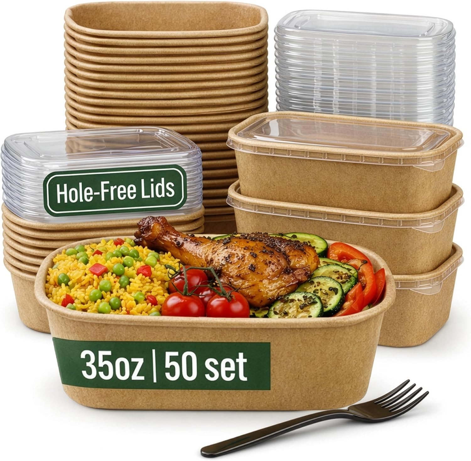 50 Pack 29Oz Disposable Meal Prep Containers W/ Lids Microwave & Freezer Safe