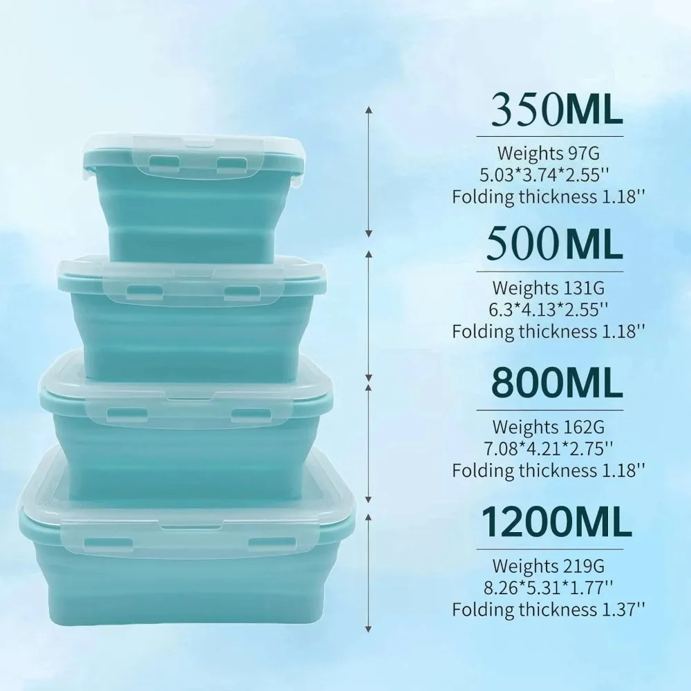 Foldable Silicone Lunch Box Rectangular Bowl with Lids Food Storage Containers F