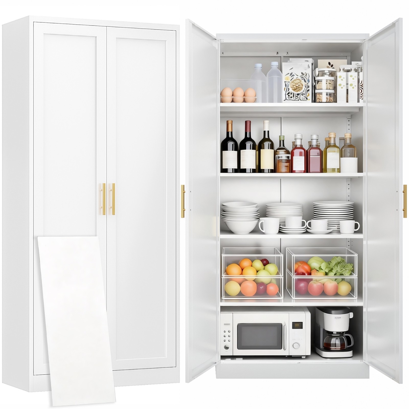 CJF 71″ H Metal Kitchen Pantry Storage Cabinet, Standing Storage Kitchen-White