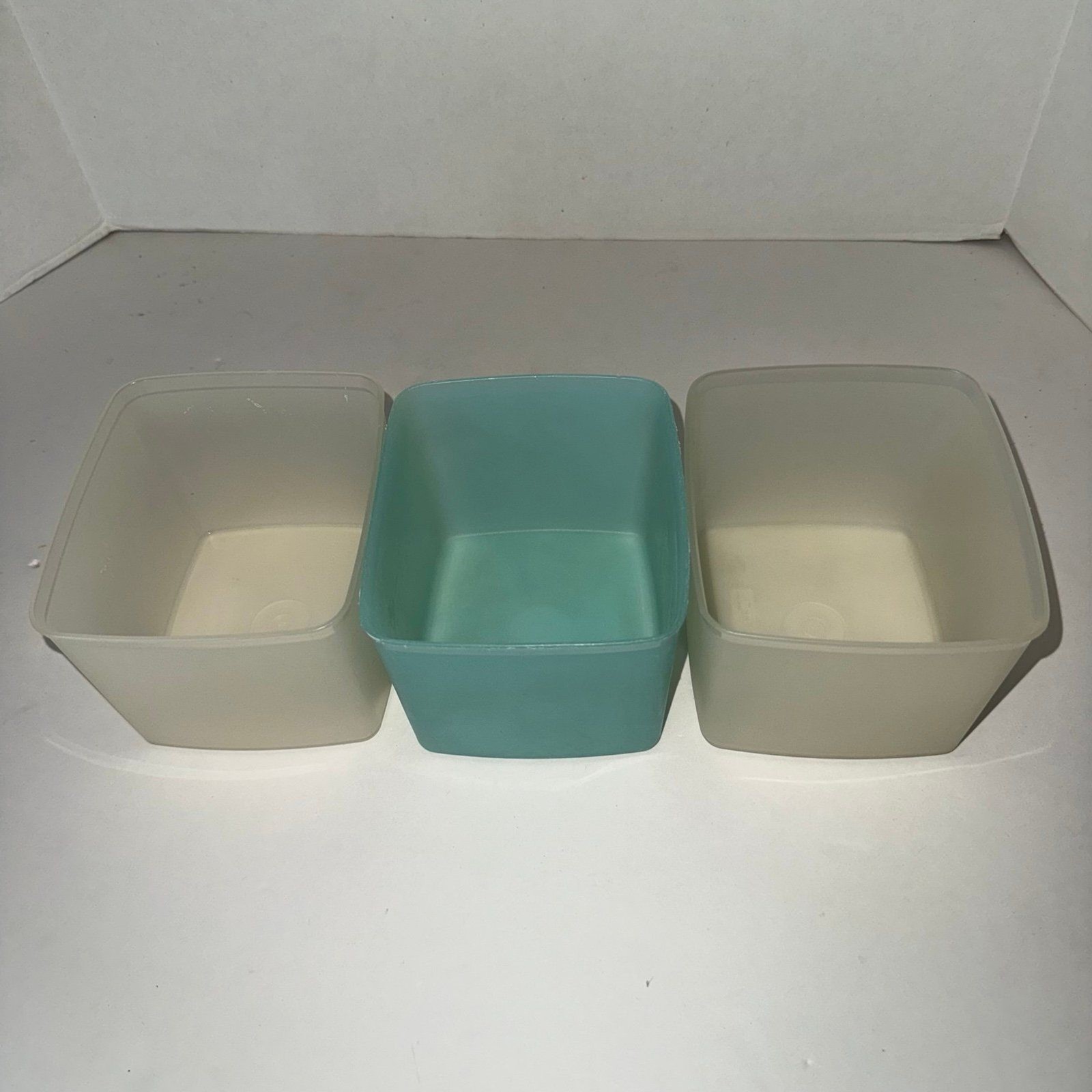 Vintage Tupperware Square Round Food Storage Containers Pastel Blue Sheer