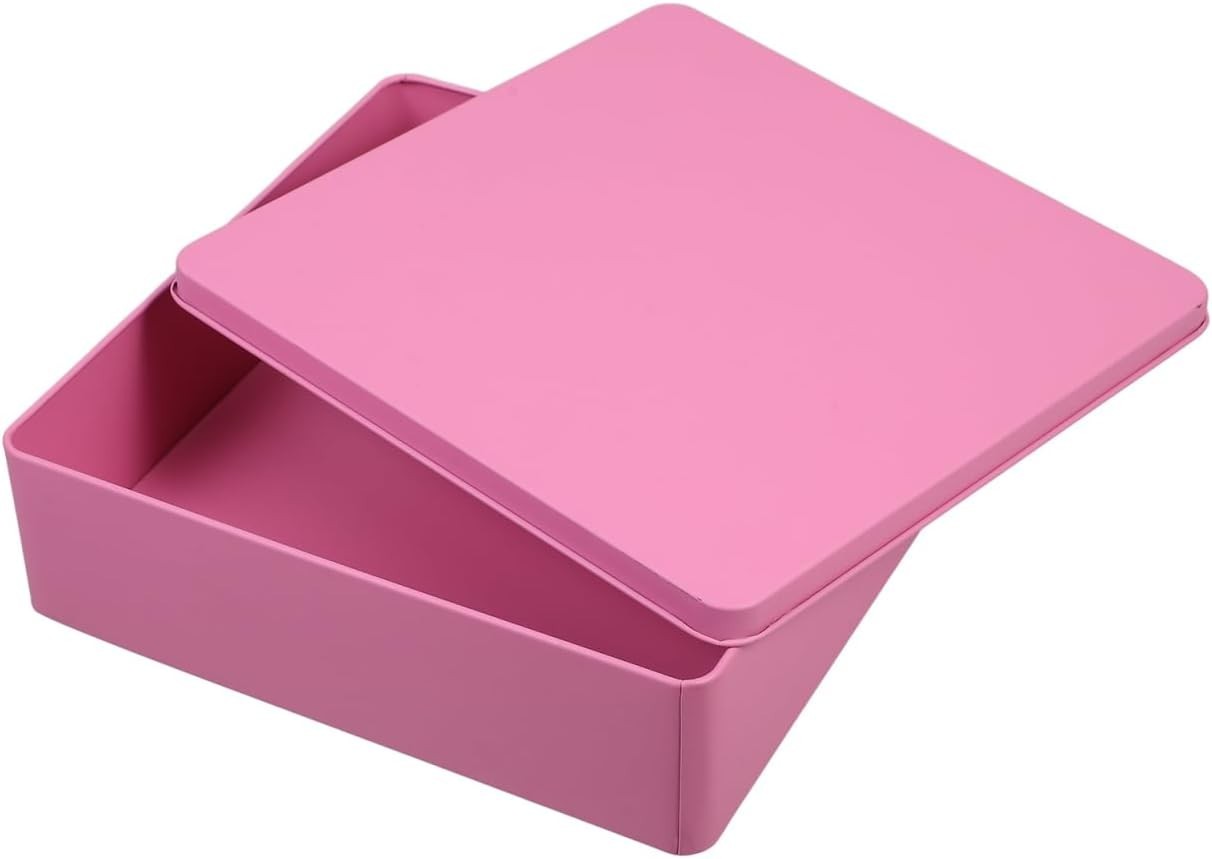 Large Square Tinplate Storage Box W/ Lid Cookies Snacks & Metal Container