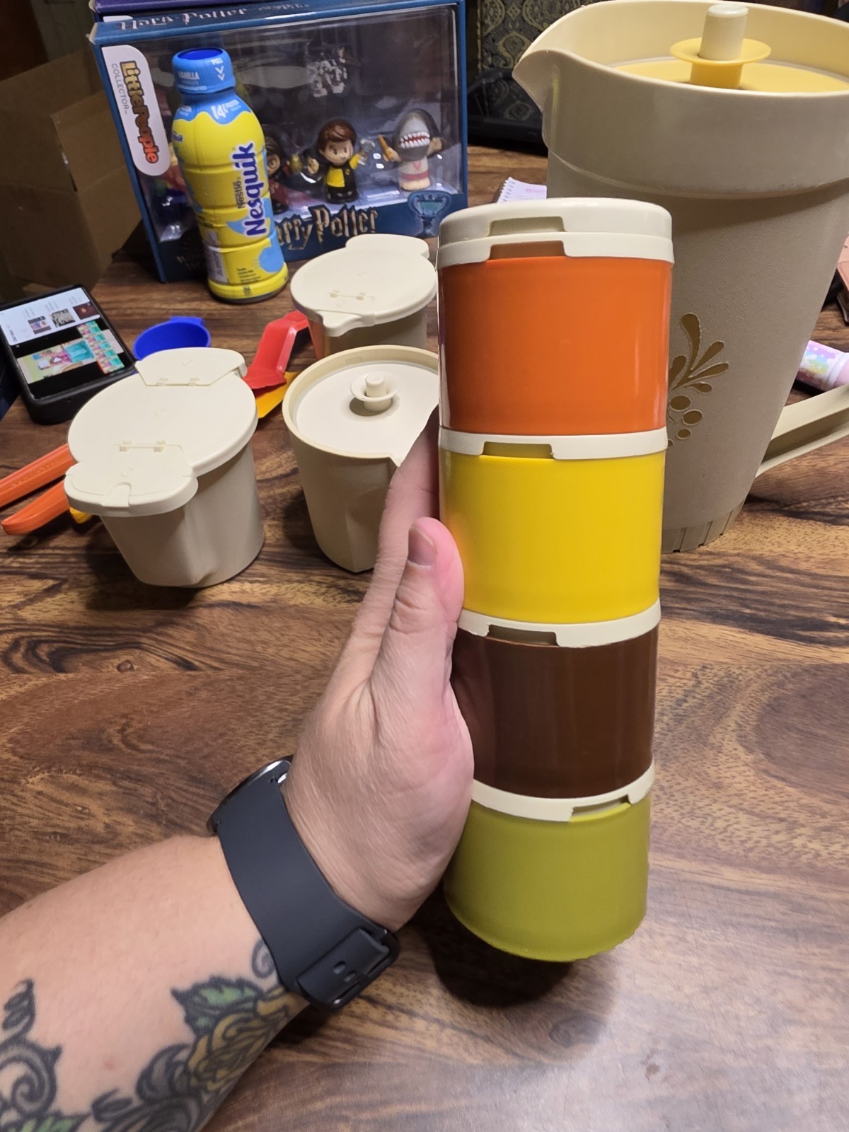 Vintage Tupperware lot Includes pitcher, spice stack, storage containers
