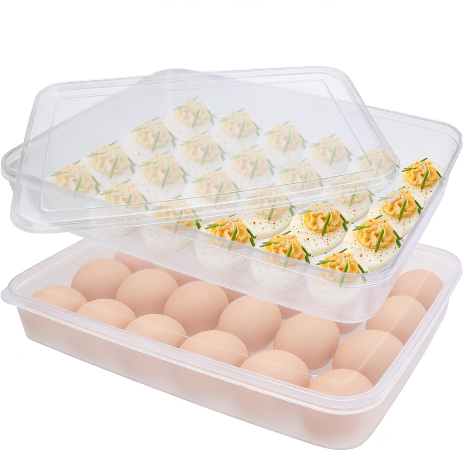 2 Pack Covered Egg Holder,Clear Egg Holder Storage Container,Stackable Plasti…