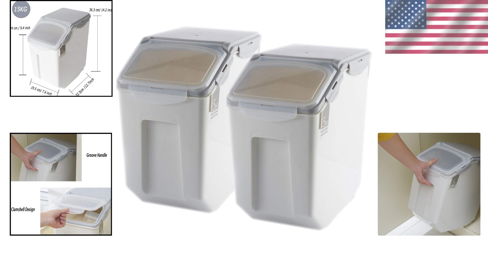 2-Pack 15L Airtight Food Storage Containers with Locking Lids – Leakproof Design