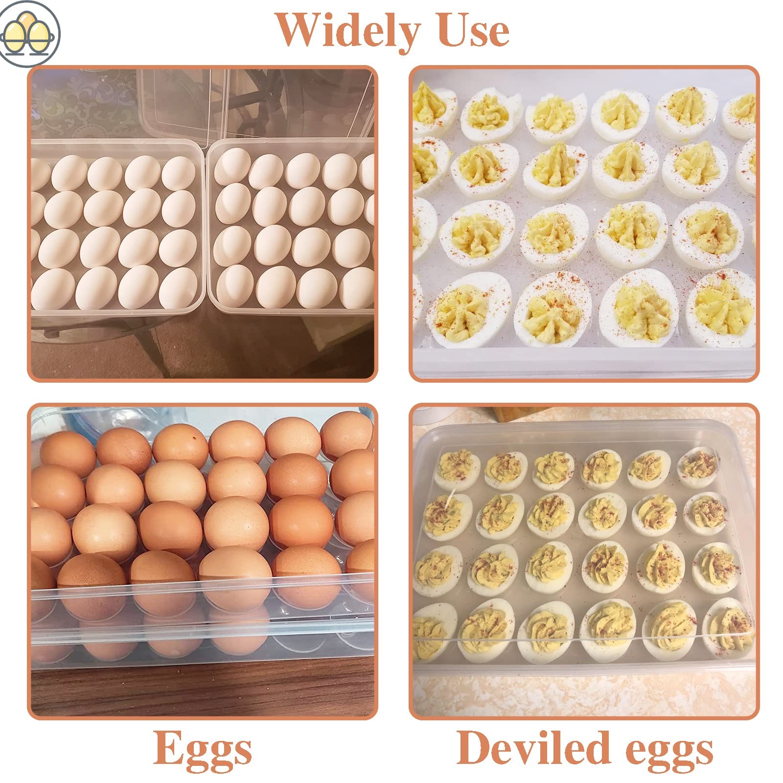 2 Pack Covered Egg Holder,Clear Egg Holder Storage Container,Stackable Plasti…