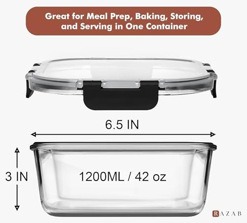 Glass Food Storage Containers 41 Oz 2 Pack Airtight Leakproof Microwave Oven