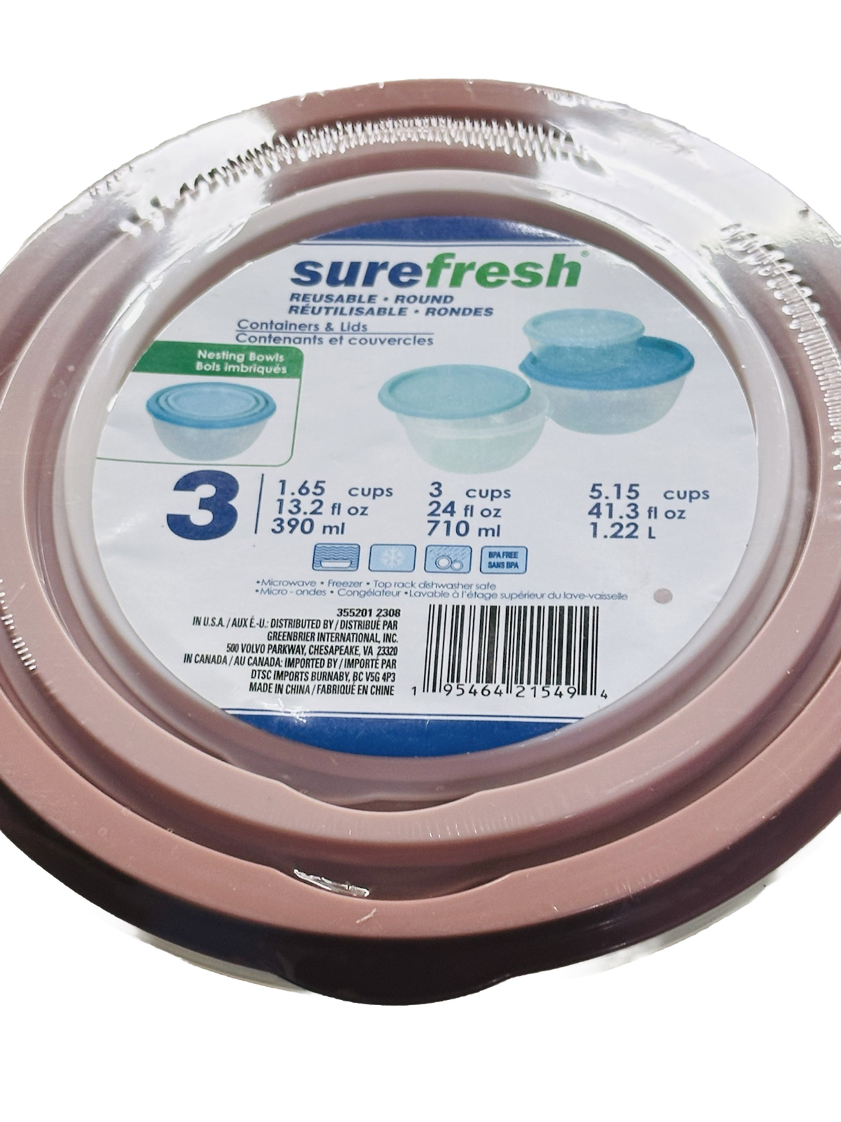 3 Pack Round Containers Food Storage Nesting Bowl W Lid-BPA Free