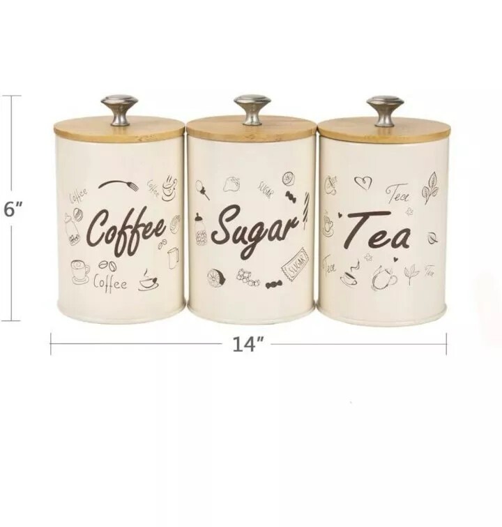 X022S Set of 3 Metal Food Storage Tin Canister/Jar with Bamboo Lid () CREAM B