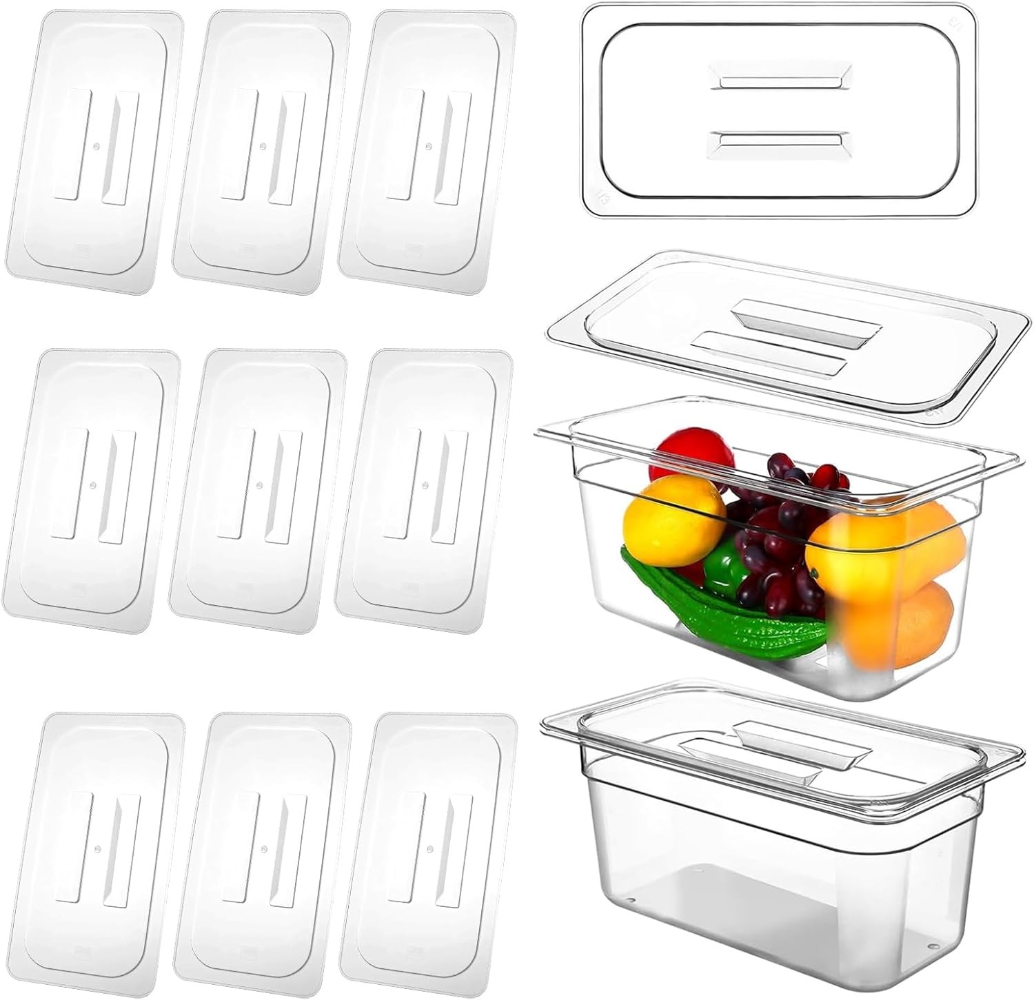 10 Pcs Polycarbonate Food Pan Lids with Handle, 1/3 Size Clear Food Pan Lids,…