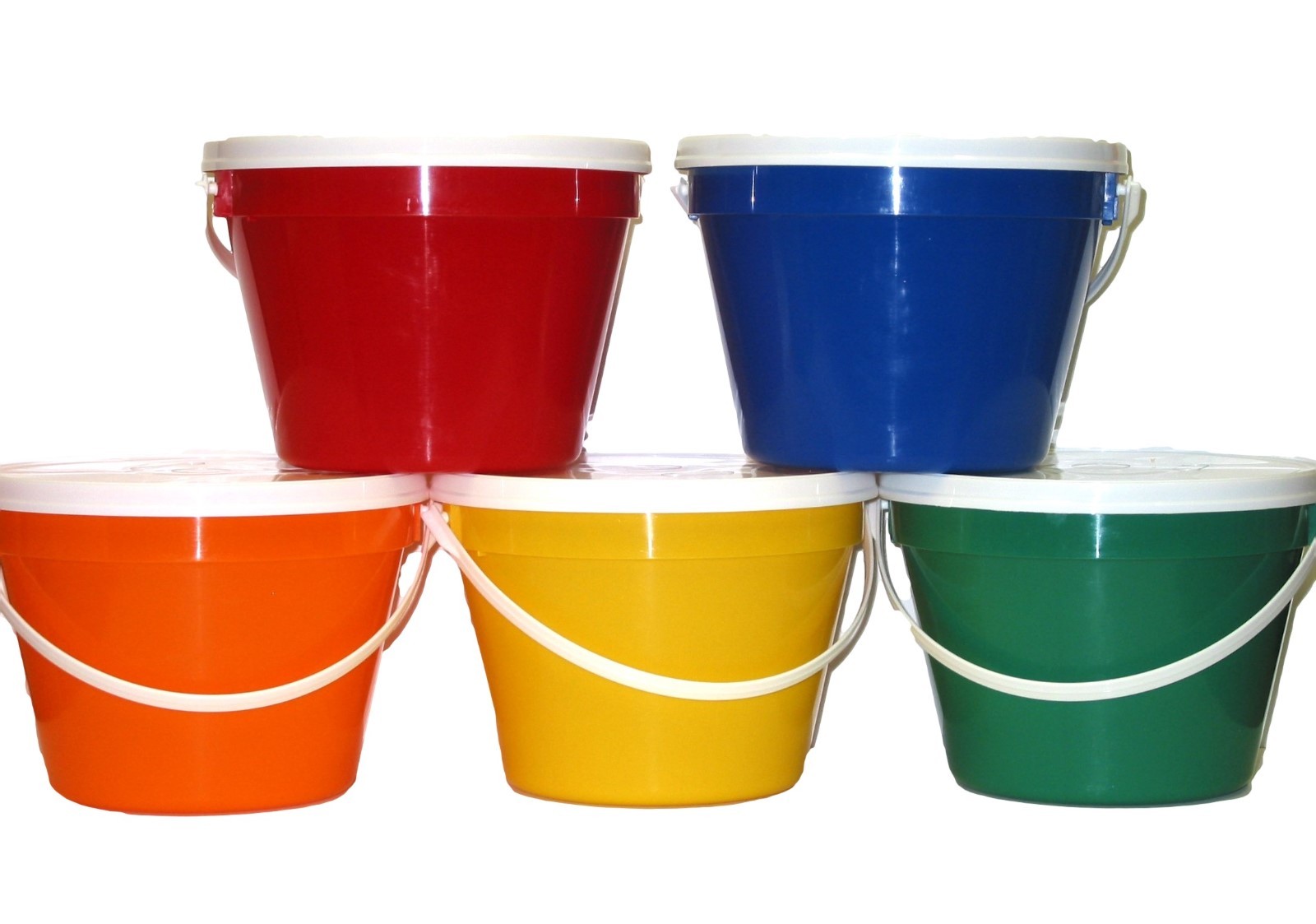 5- 1 Gallon Buckets Lids 1 ea Red Orange Green Blue Yellow Made in USA