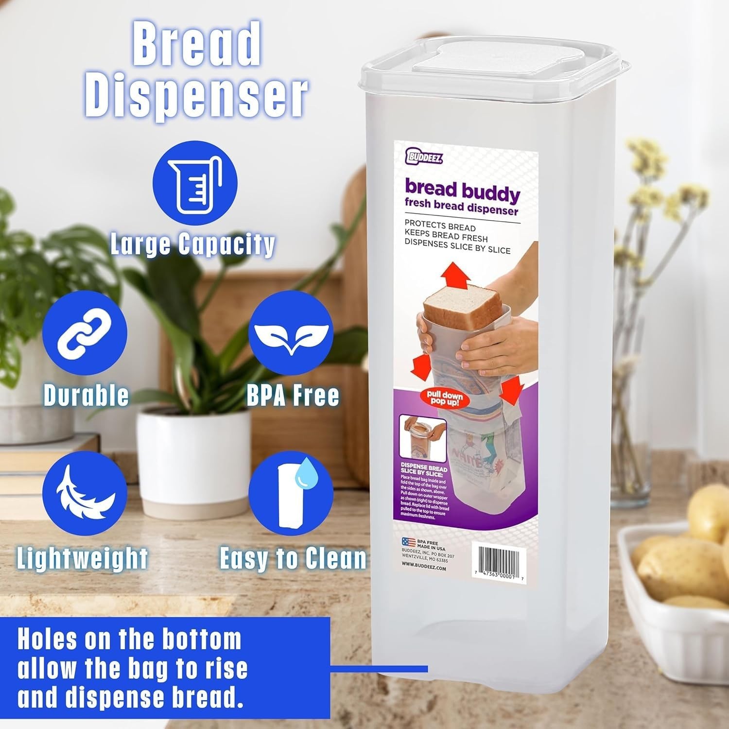 Bread Loaf Plastic Keeper Box Airtight Holder, Set of 2 White