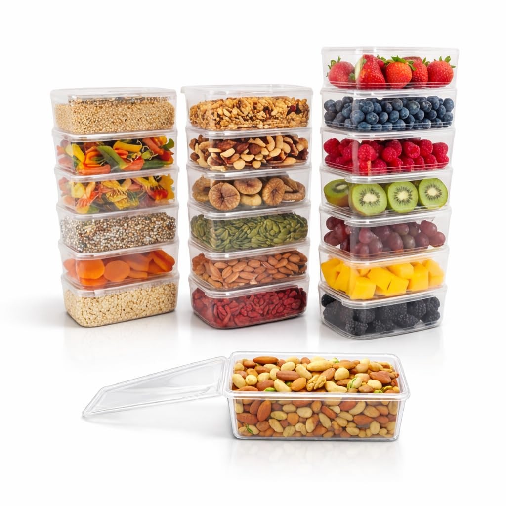 StoriGo 20 Pack 34 oz Airtight Food Storage Containers with Attached Hinged L…