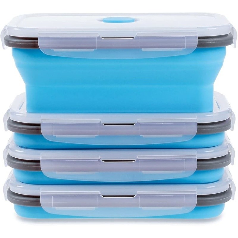 Collapsible Silicone Food Storage Containers Set of 4 Space Saving Kitchen New