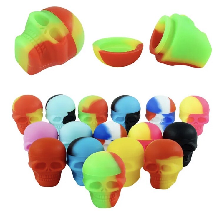 Pack Of Ten (10) 3ml Skull Silicone Wax Containers Non-stick Oil Jars, Stash Jar