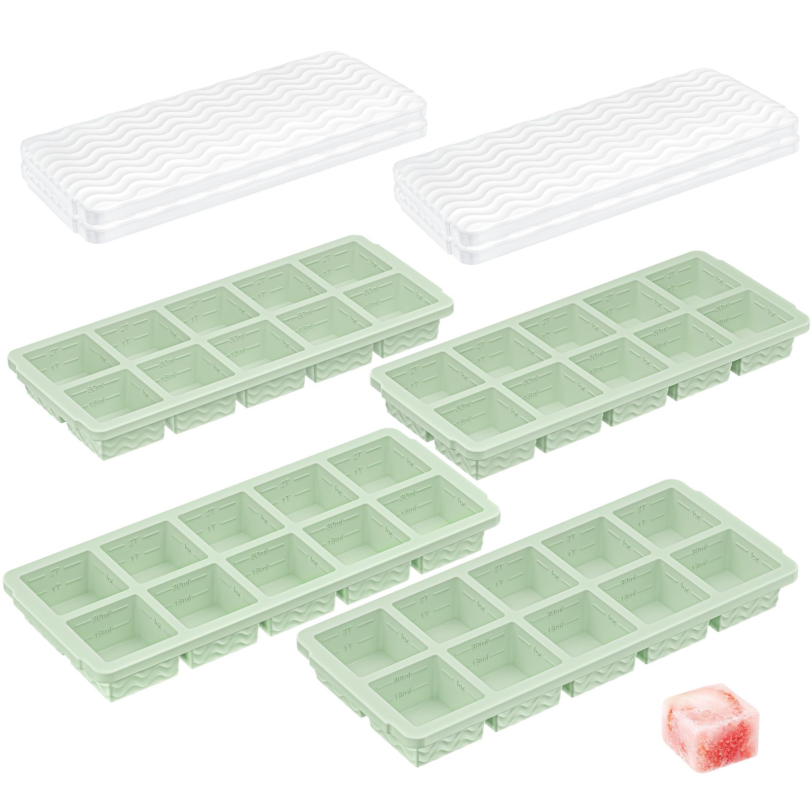 Ice Cube Tray with Lid (4-Pack), 2 Tbsp Large Silicone Freezer Molds, Perfect…