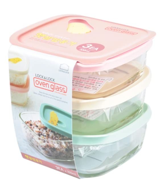 Lock&Lock Oven GLass Cooked Rice Storage Container for 6.3 x 5.2 inches, Pink