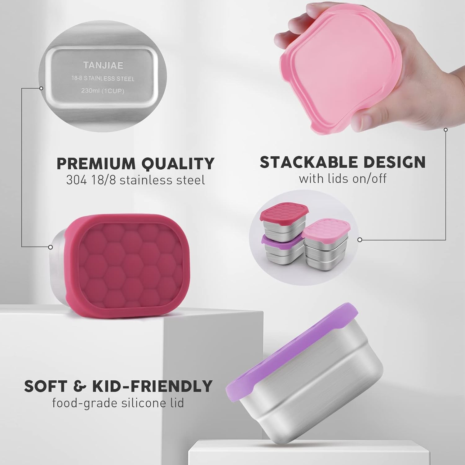 Small 1 CUP Stainless Steel Snack Containers Kids Easy Open Leak Proof Food