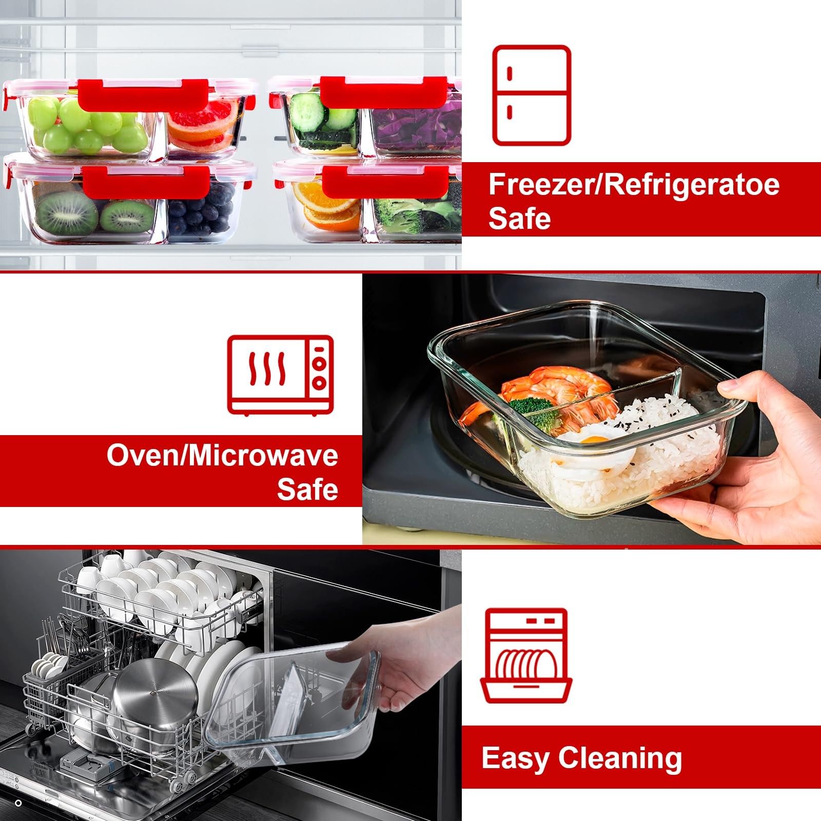5 Pack Glass Meal Prep Containers 2 Compartment Set, 36OZ Airtight Glass Lunc…