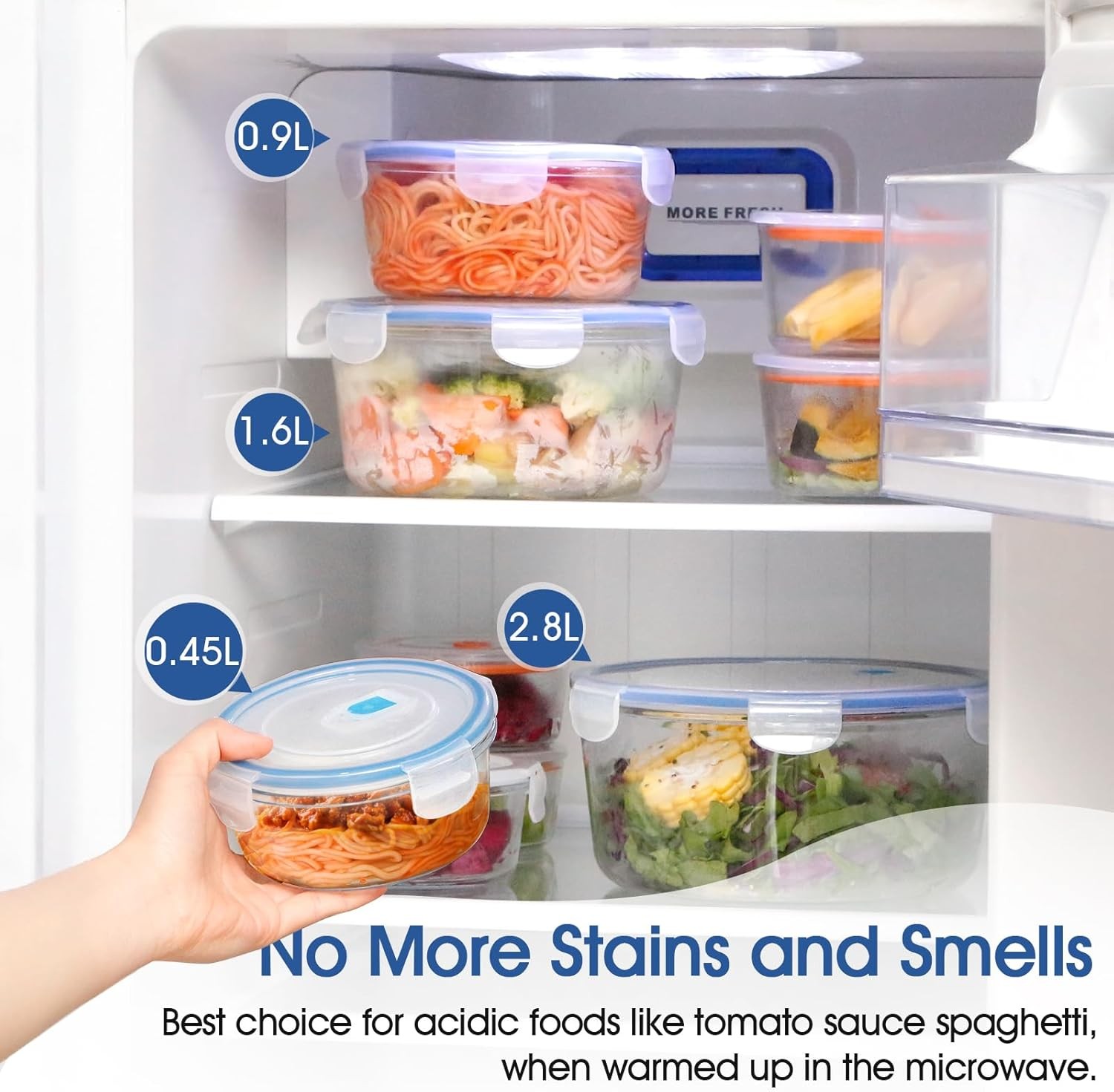 1.6L Glass Food Storage Container, Round Meal Prep Container,Glass Bowl with Lid