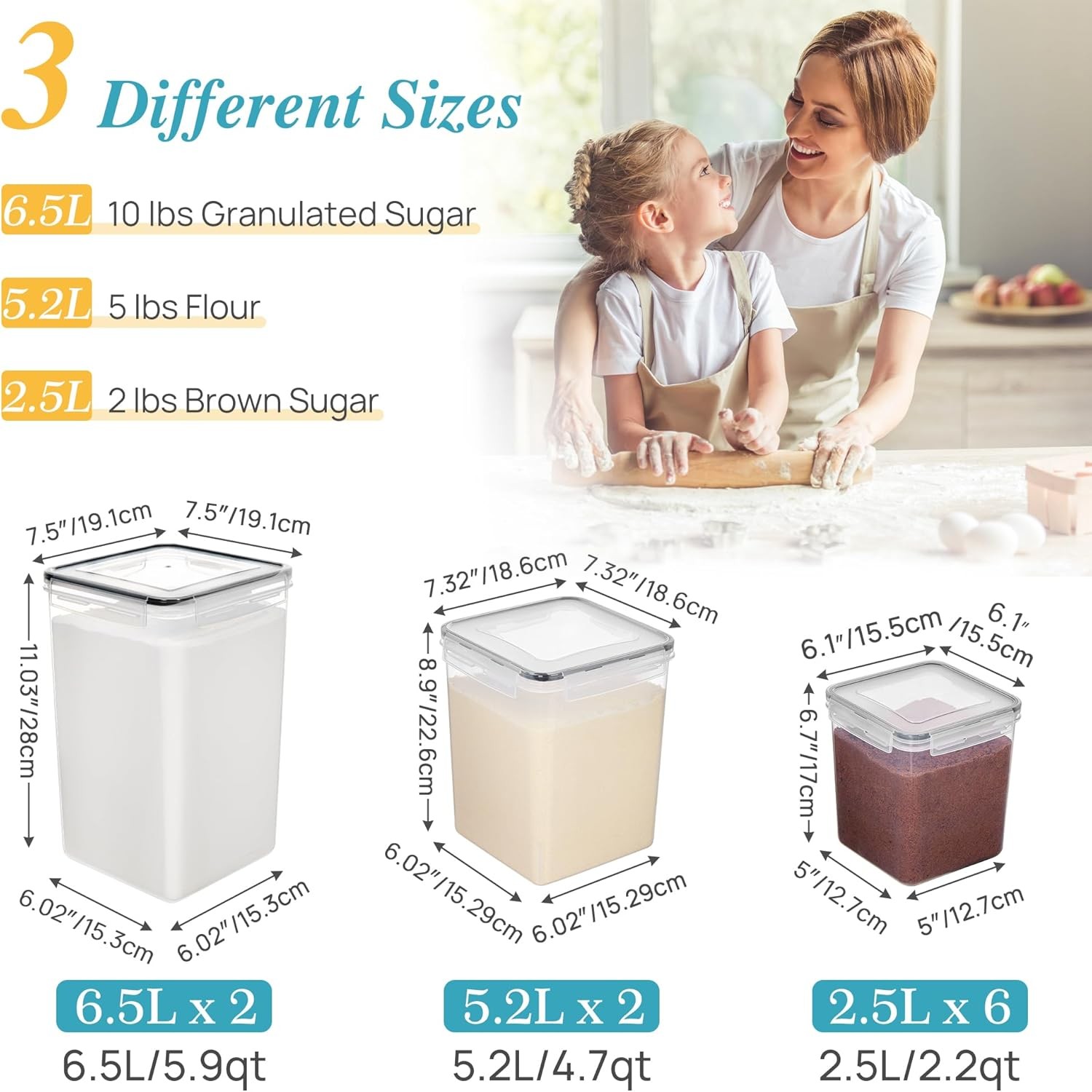 Vtopmart 10 PCS Flour and Sugar Storage Container, Large Airtight Food Canisters