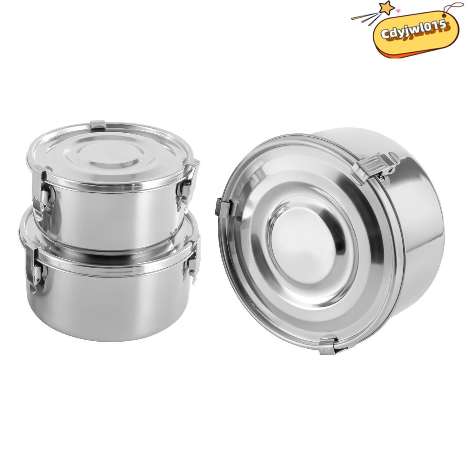 3-Piece 304 Stainless Steel Food Storage Containers Set 650/1000/1600ml