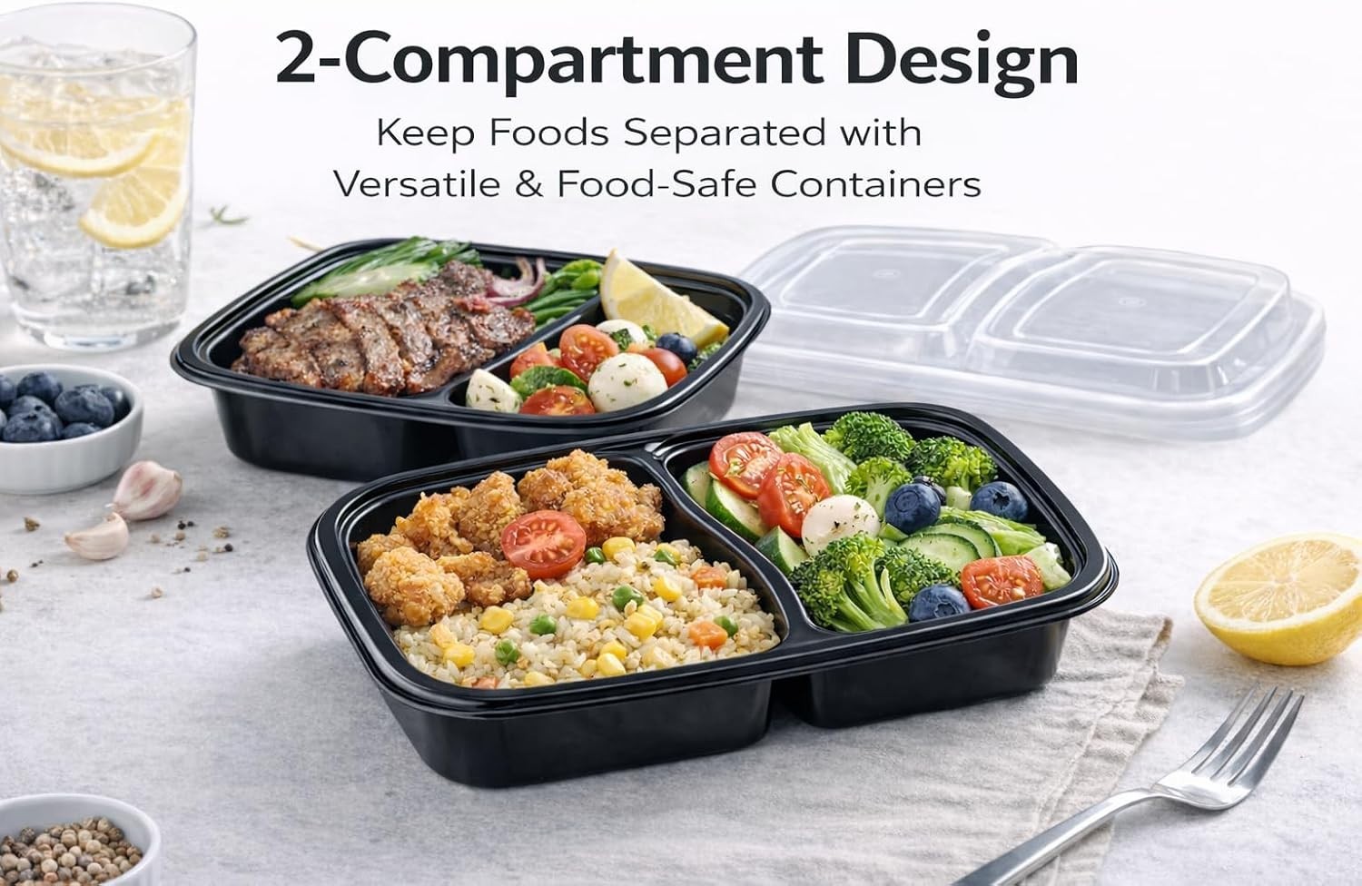 28 oz Meal Prep Containers, 12 Pack, 2-Compartment Bento Boxes | BPA-Free PP …