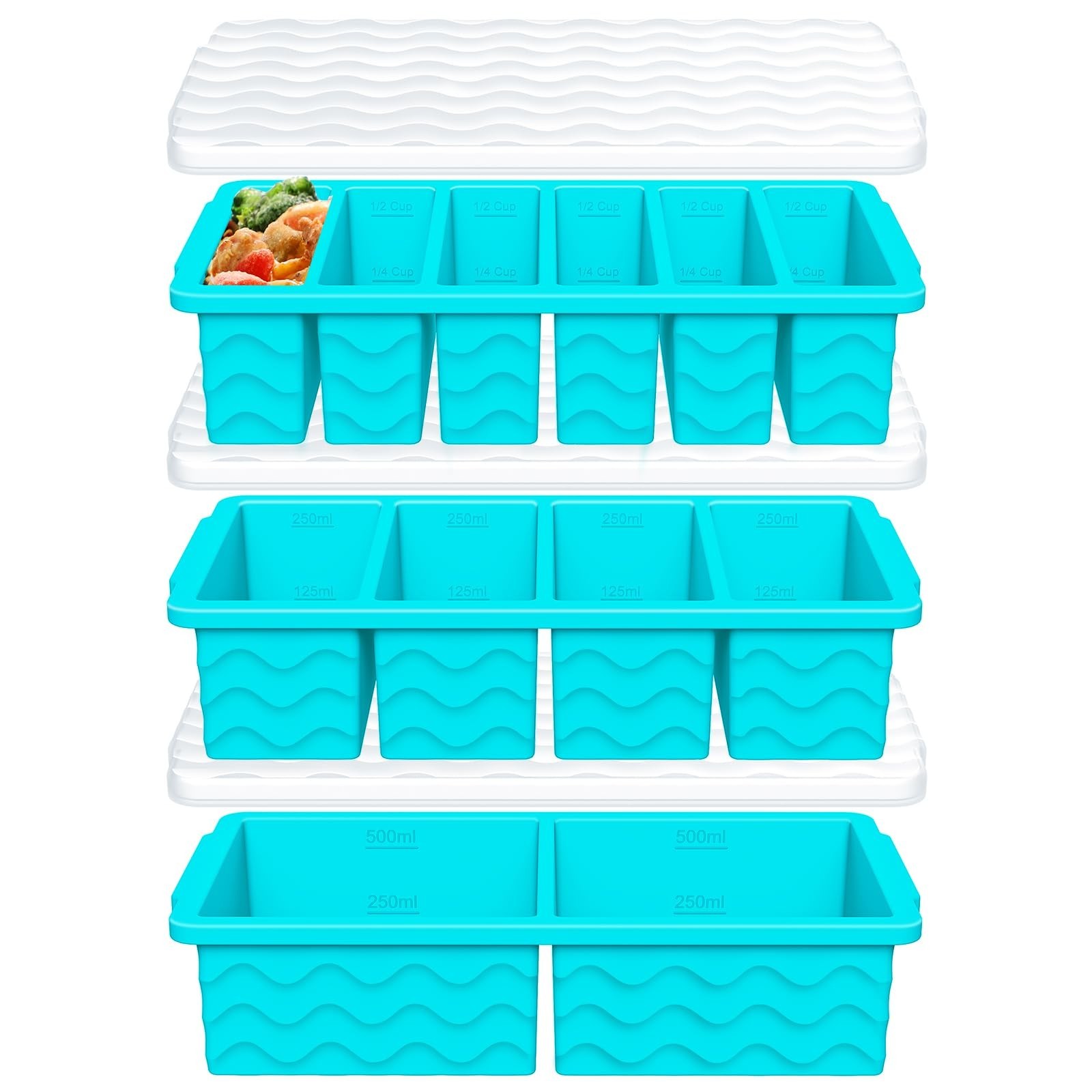 3-Pack Silicone Freezer Trays with Lids – Large & Medium Soup Container Molds fo