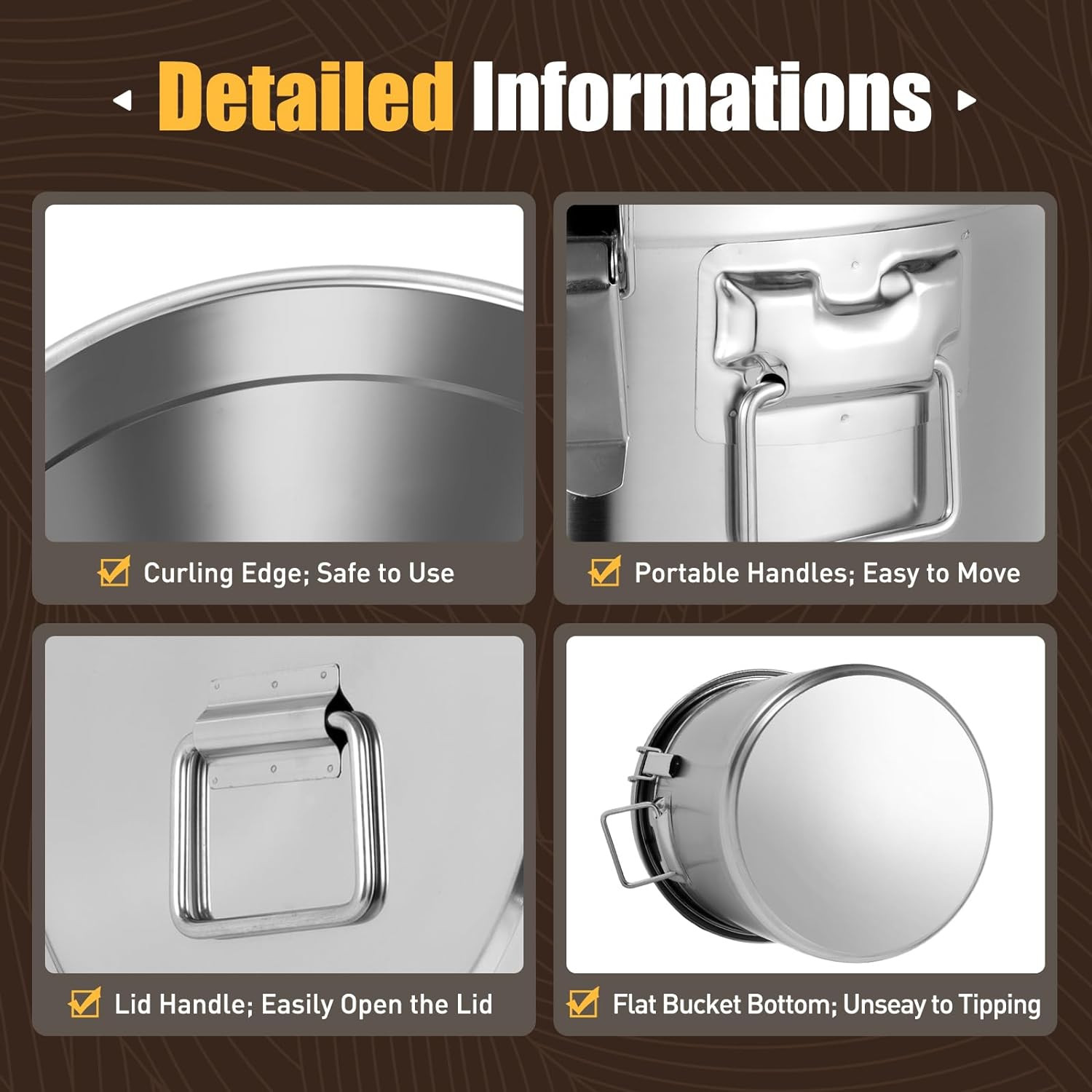 8.7Gal 304 Stainless Steel Airtight Canister for Kitchen, 28-60Lbs Rice Cereal G