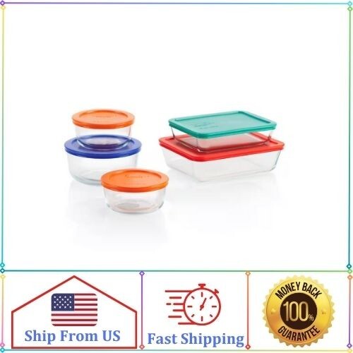 Simply Store 10 Piece Glass Storage Bakeware Set with Assorted Colored Lids