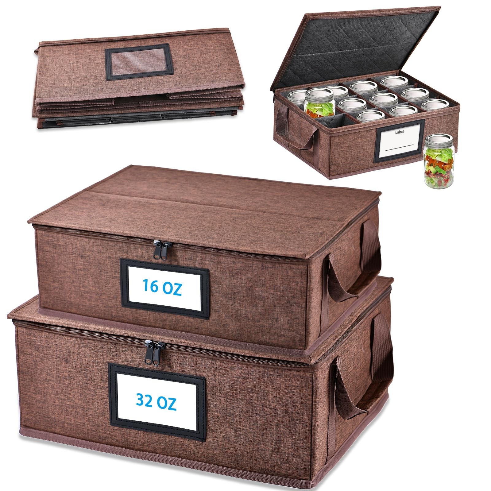 16+32 oz Mason Jar Storage Containers – Sturdy Canning Jar Boxes Organizer, F