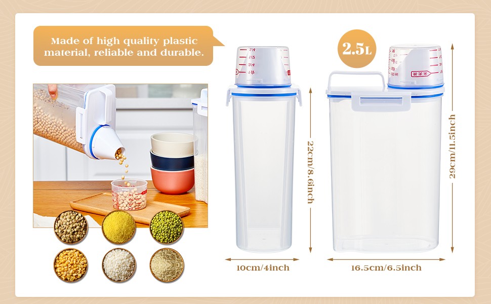 6 Pcs Rice Airtight Storage Container 3 to 5Lbs with Pour Spout,Measuring Cup