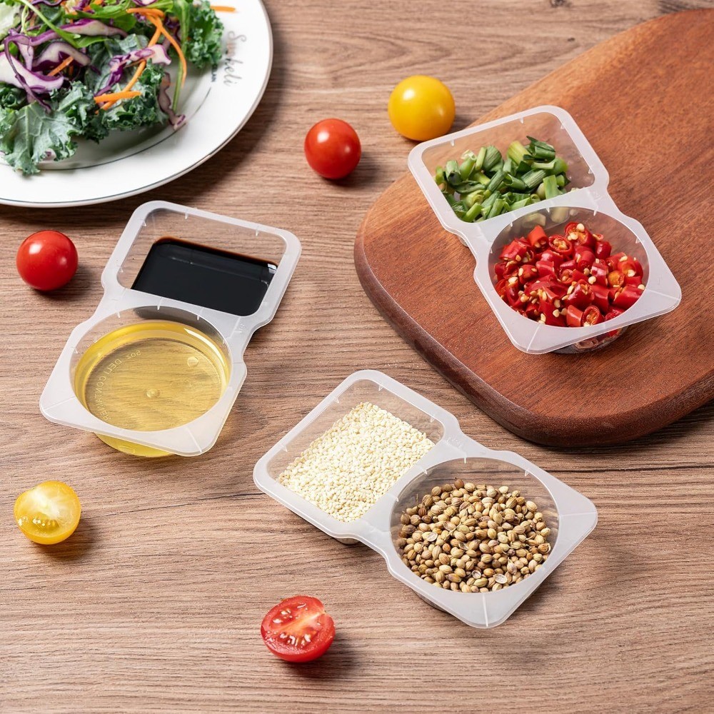 Reusable Snack Containers with Lids 2-Compartment Leakproof Dipping Sauce Box