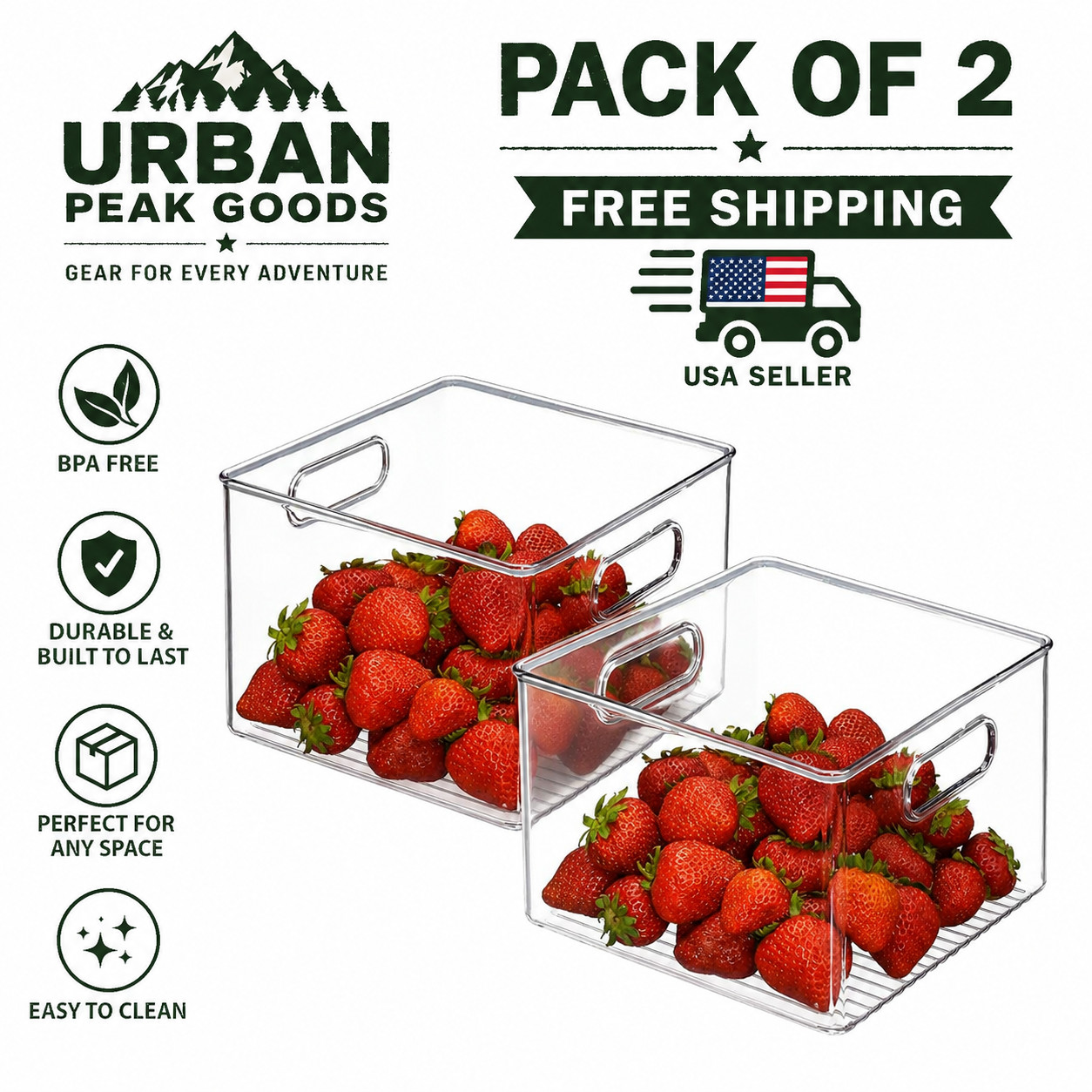 2 Pack iDesign Pantry Storage Bin with Handles Clear Kitchen Cabinet Fridge Orga