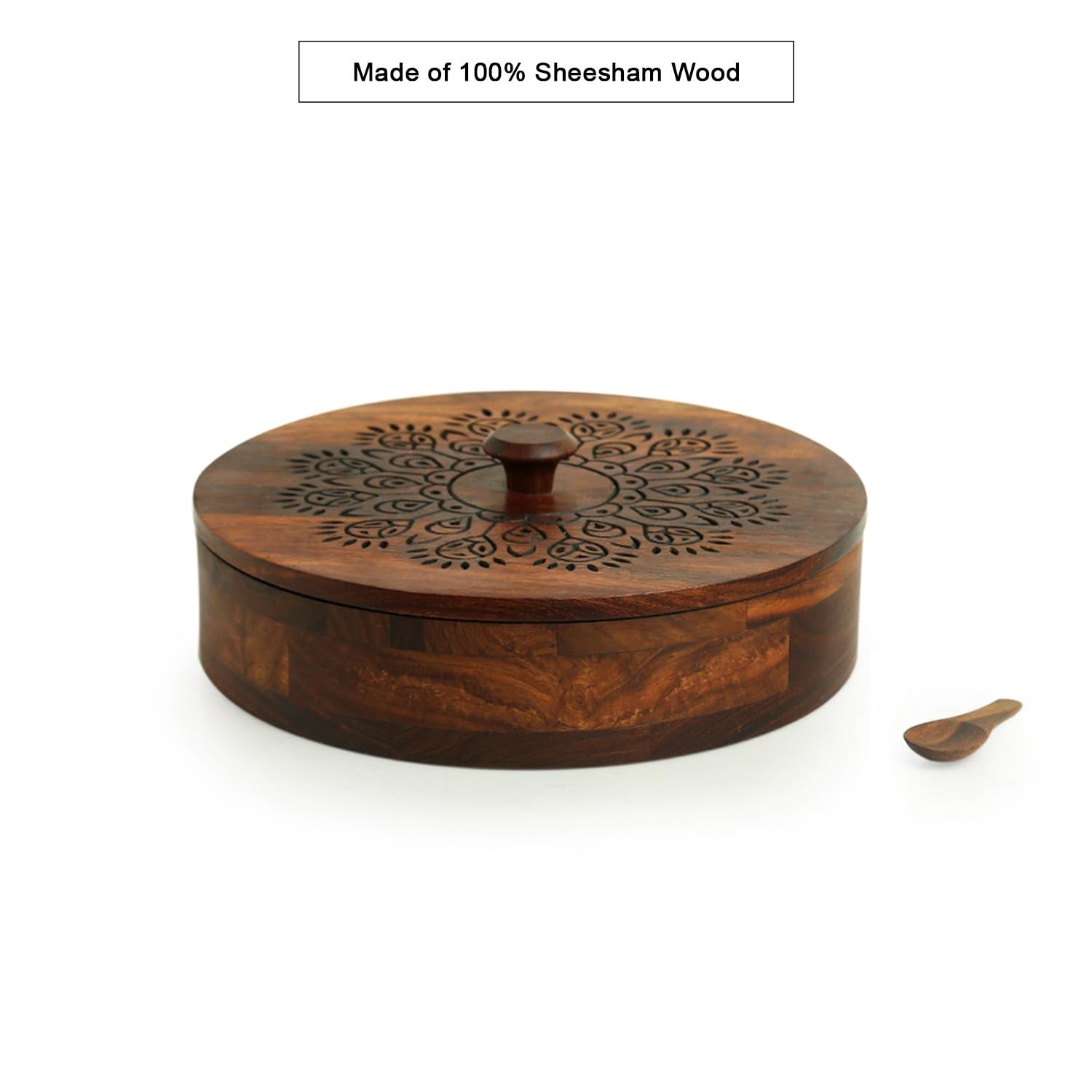 Sheesham Wood Spice Box for Kitchen with Spoon 7 Partitions 120 ml Each
