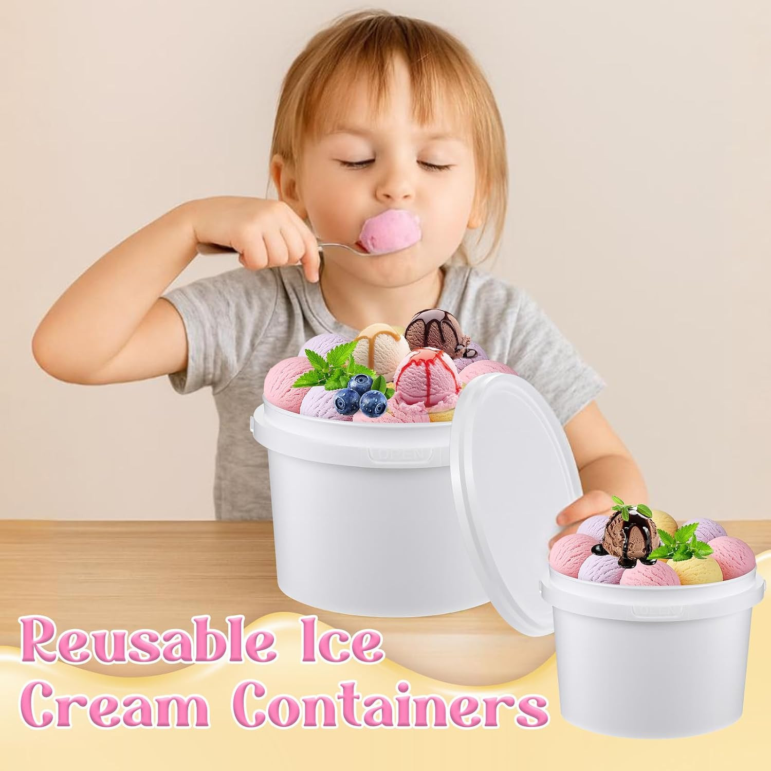 12 Pcs 100Oz Ice Cream Buckets with Lids White Plastic Bucket with Handle Food G