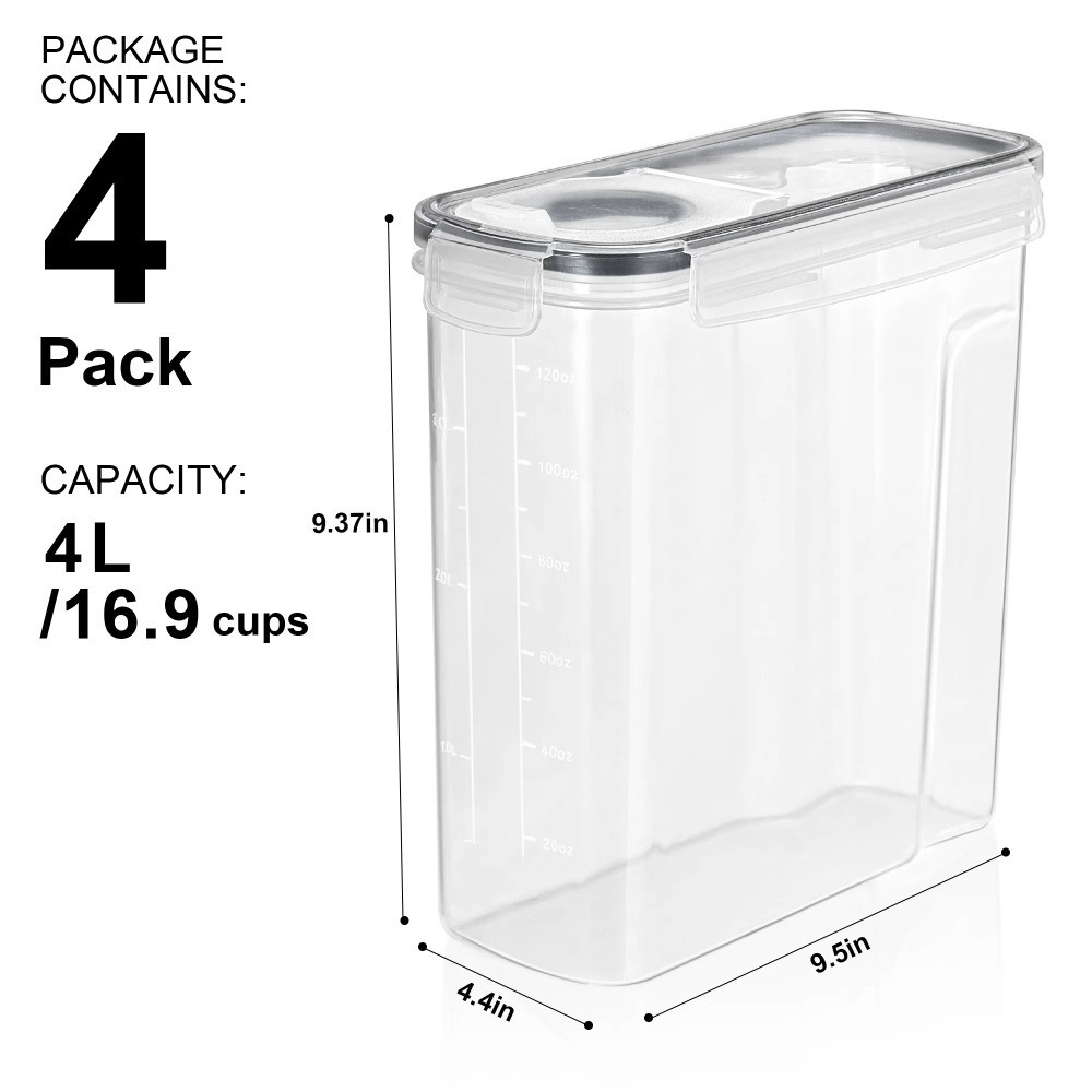 Airtight Food Storage Containers 4-Pack Dispenser for Cereal Pasta Dry