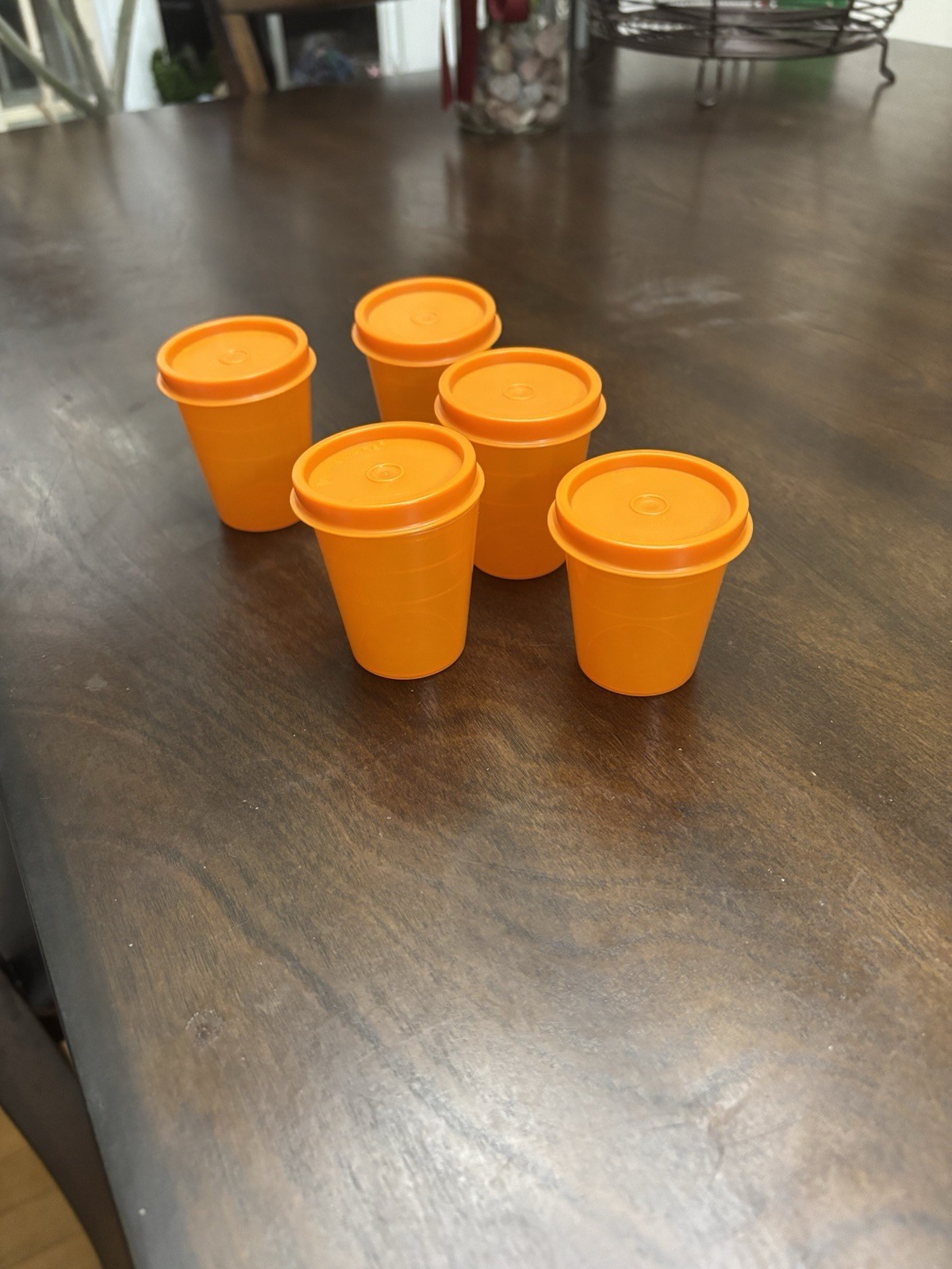Tupperware Tupper Minis 2 oz Midgets Set of 5 Orange Smidgets Dips Crafts EUC