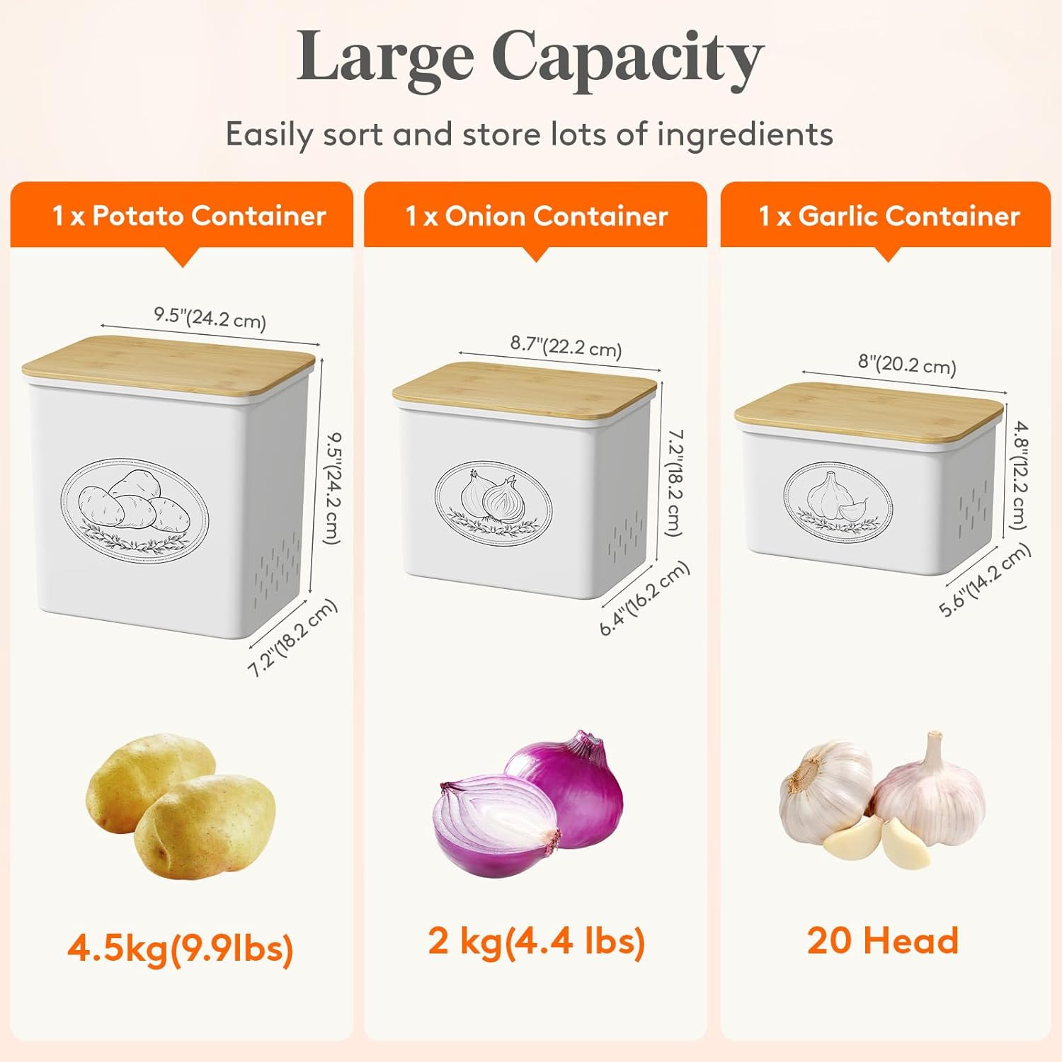 Plastic Potato and Onion Storage Bin, Stackable Garlic Keeper with Aerating Hole
