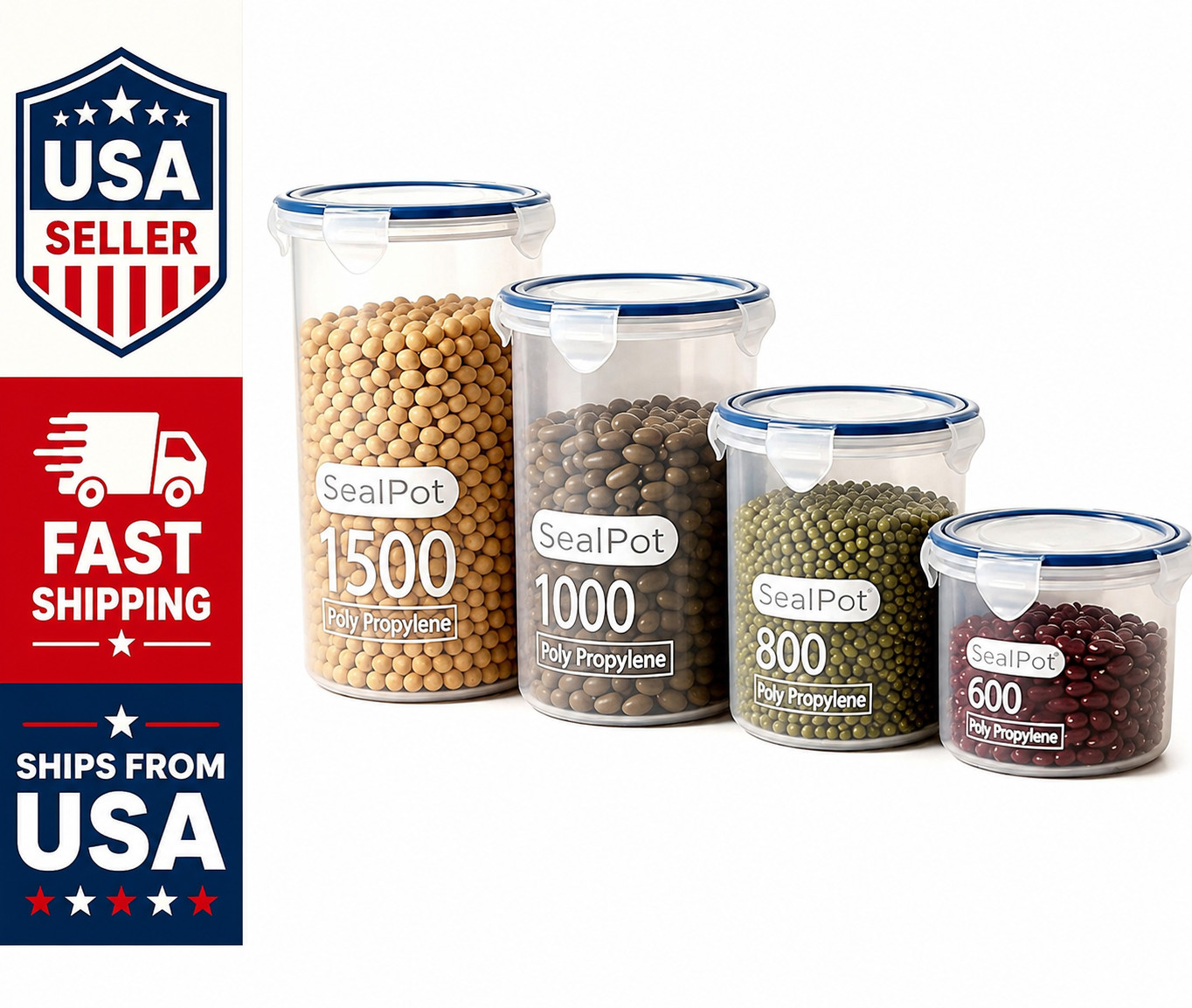 4 Pack Airtight Food Storage Containers BPA-Free Microwave Dishwasher Freezer Sa