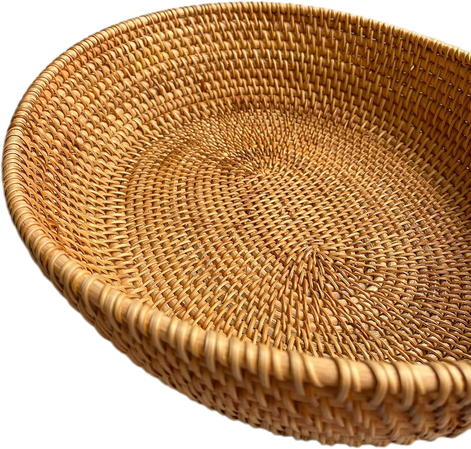 16″ Oval Rattan Fruit Serving Tray – Natural Brown Wicker Decor Bowl